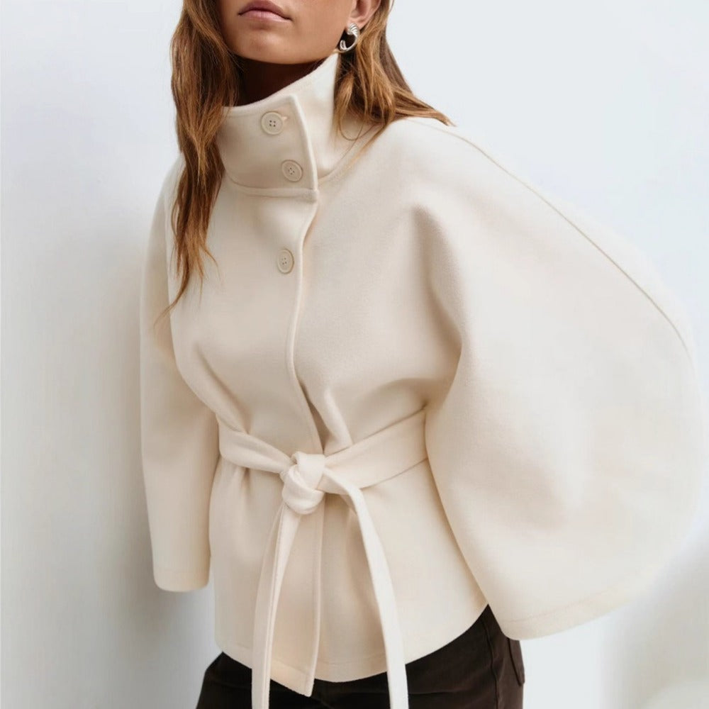 Manteau Cape Élégant pour Femme | Col Haut, Ceinture Ajustable 2