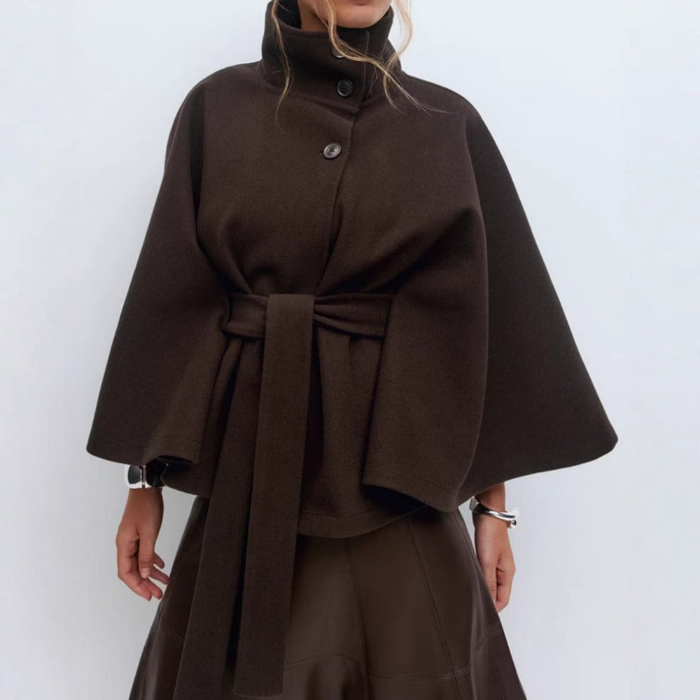 Manteau Cape Élégant pour Femme | Col Haut, Ceinture Ajustable 4