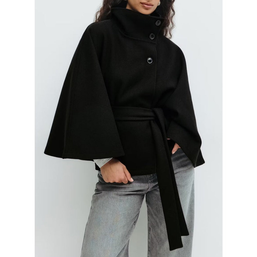 Manteau Cape Élégant pour Femme | Col Haut, Ceinture Ajustable 5