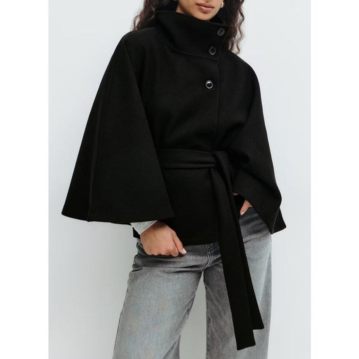 Manteau Cape Élégant pour Femme | Col Haut, Ceinture Ajustable 5