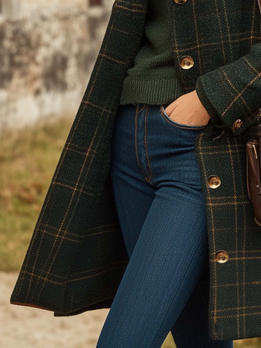 Manteau Hiver Élégance Femme | Laine à Carreaux, Coupe Longue Classique 2