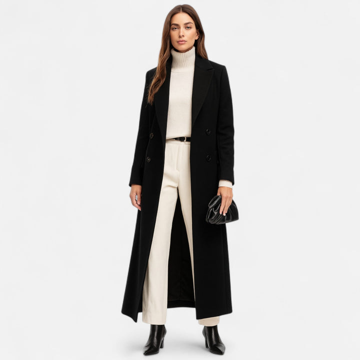 Manteau Long Femme Inès | Élégance Intemporelle en Noir, Coupe Maxi Hiver 2