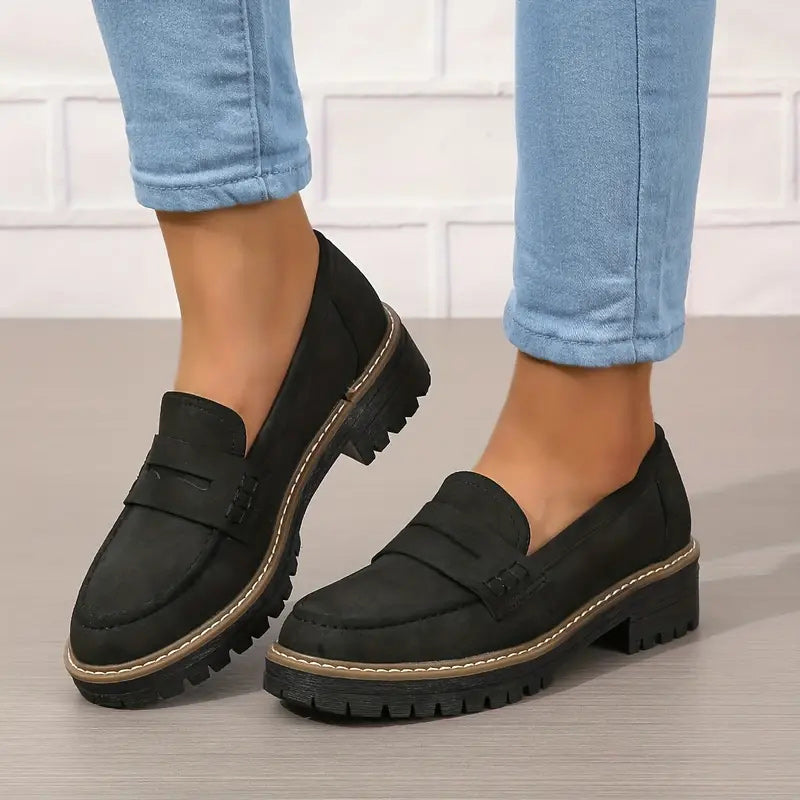 Mocassins Merveilleux Femme | Semelle Épaisse, Confort Optimal en Cuir Noir 0