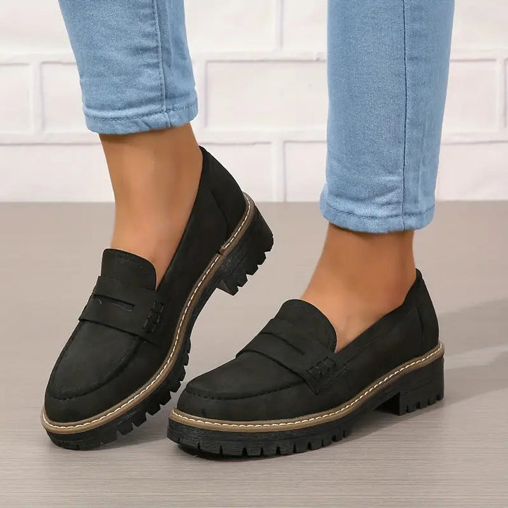 Mocassins Merveilleux Femme | Semelle Épaisse, Confort Optimal en Cuir Noir 0