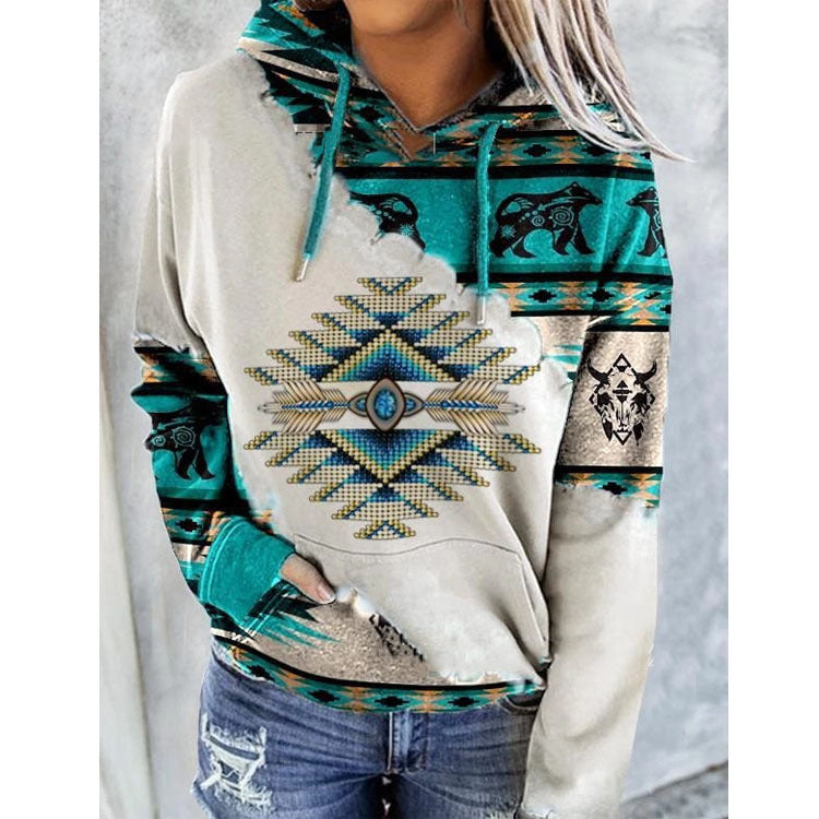 Sweat à Capuche Hiver Constance Femme | Imprimé Aztèque, Poche Kangourou 1