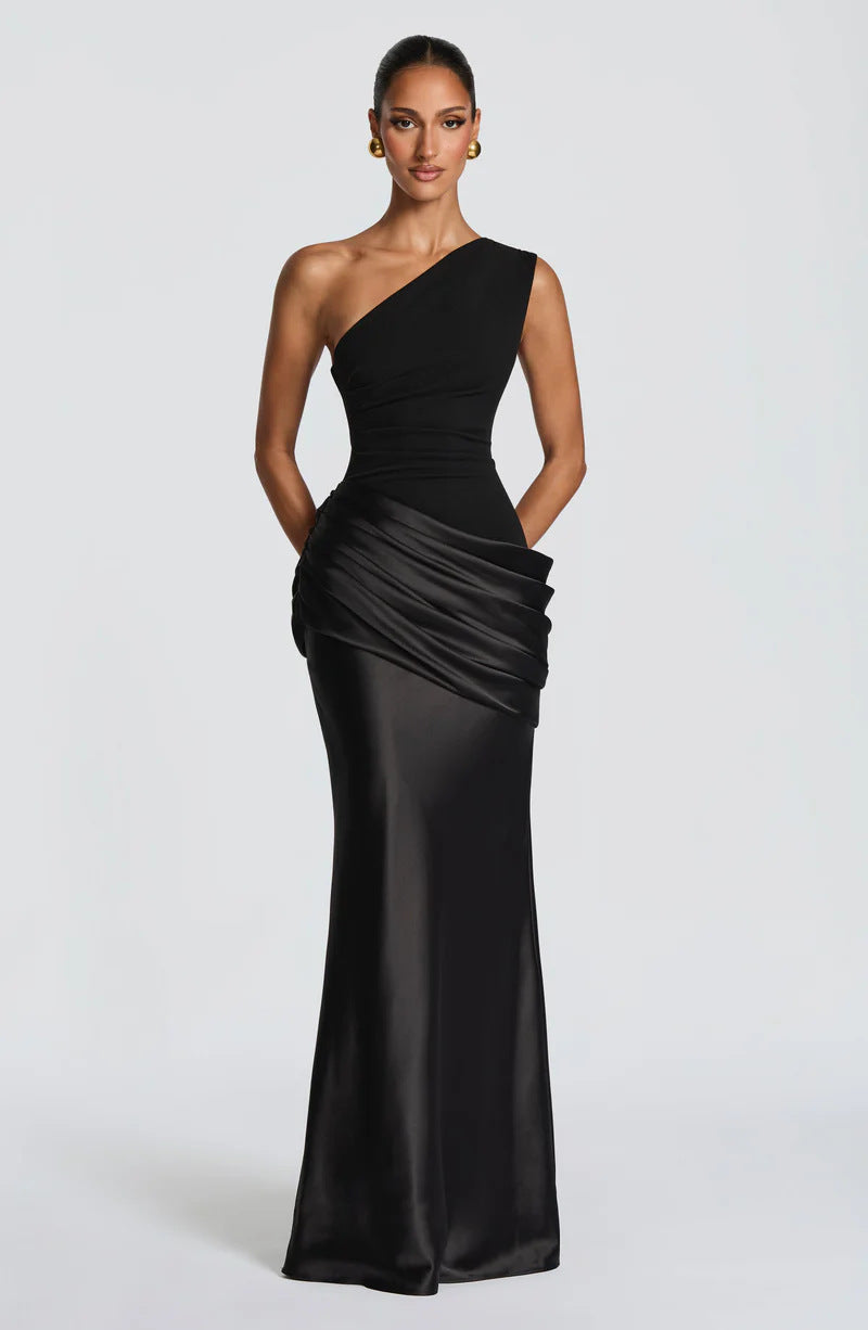 Robe Longue Capucine | Épaule Unique, Détail Drapé, Élégance 13