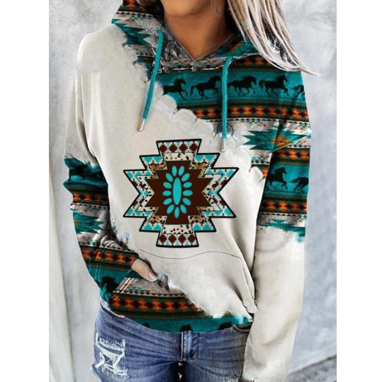 Sweat à Capuche Hiver Constance Femme | Imprimé Aztèque, Poche Kangourou 4