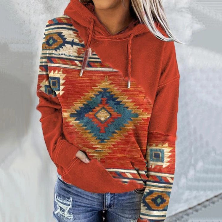 Sweat à Capuche Hiver Constance Femme | Imprimé Aztèque, Poche Kangourou 0