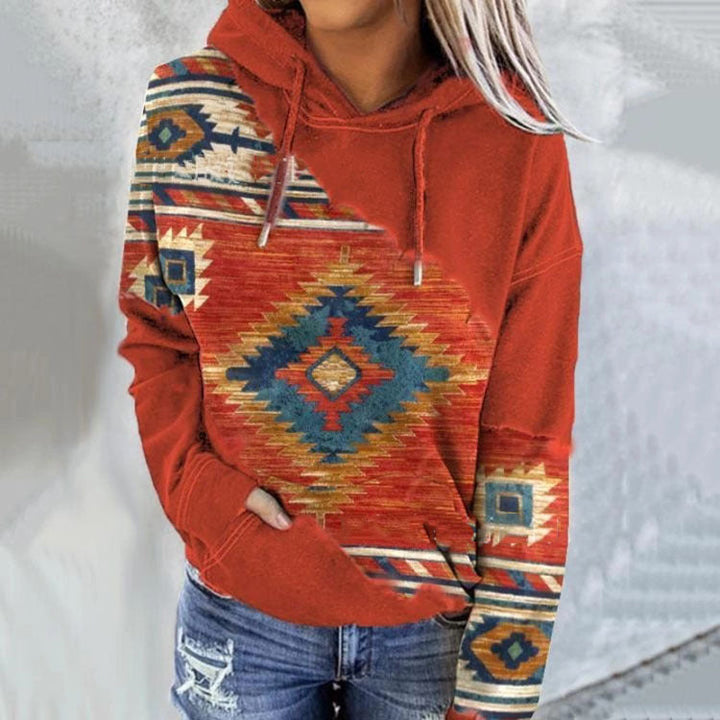 Sweat à Capuche Hiver Constance Femme | Imprimé Aztèque, Poche Kangourou 0
