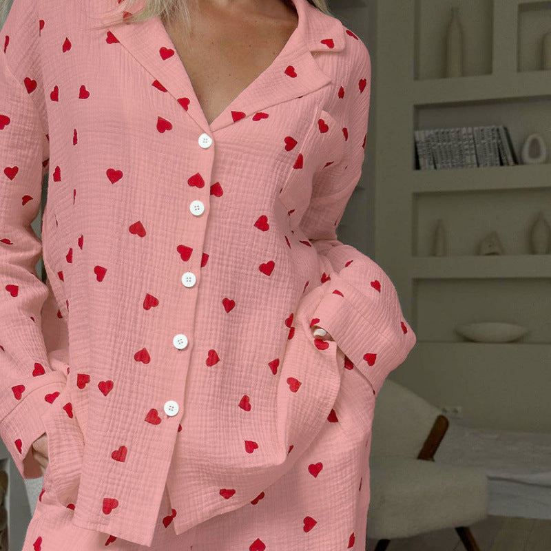 Ensemble Pyjama Emma Femme | Motif Cœur, Chemise Boutonnée, Coupe Ample 7