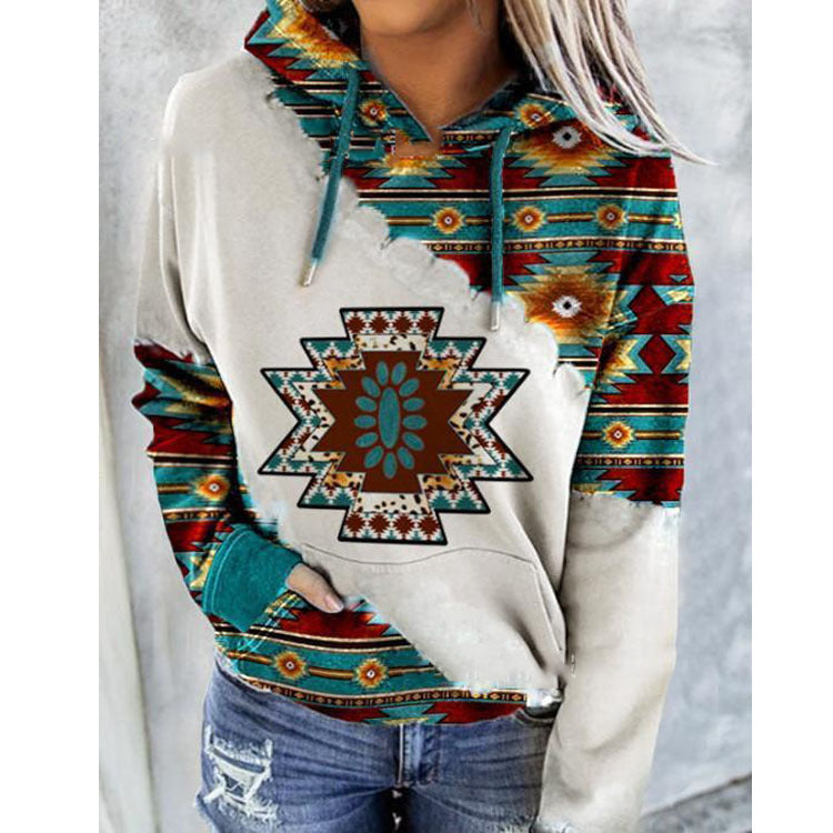 Sweat à Capuche Hiver Constance Femme | Imprimé Aztèque, Poche Kangourou 2