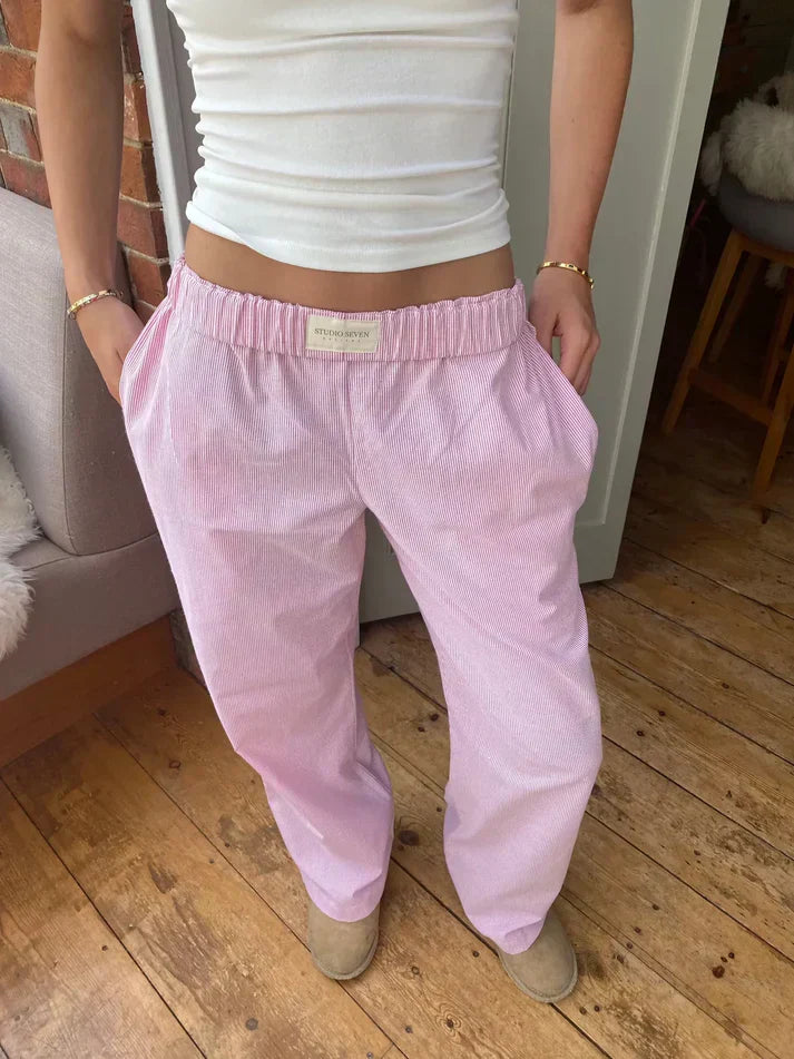 Pantalon Décontracté Rayé pour Femme | Coton Léger, Coupe Ample 0