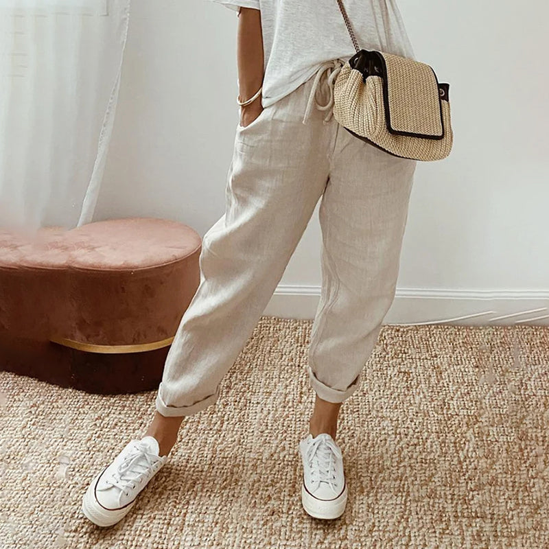 Pantalon Estival Mia | Mélange Coton et Lin, Coupe Longue 0