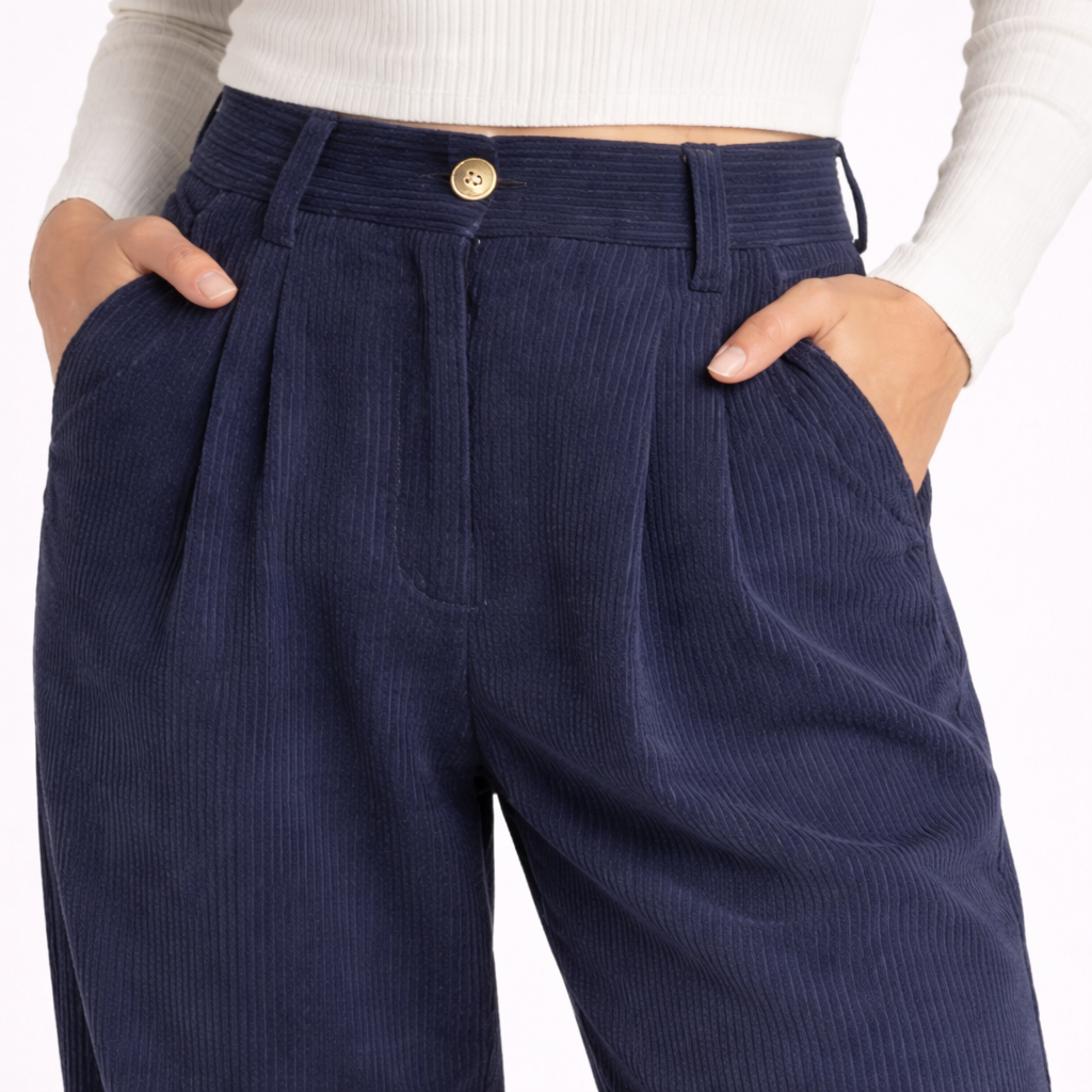Pantalon Fluide Clara | Velours Côtelé, Taille Haute, Coupe Large