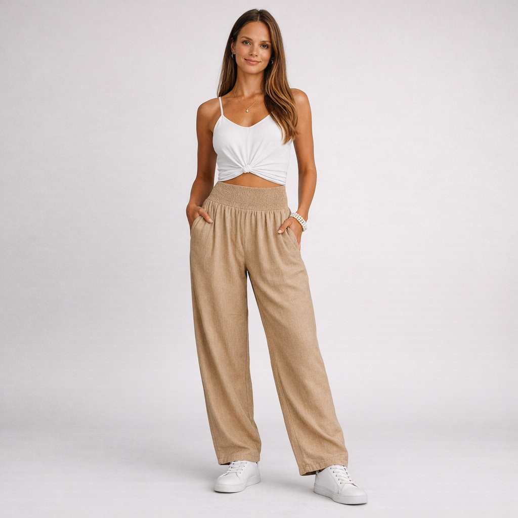 Pantalon Fluide Lina | Lin et Coton, Taille Haute, Jambes Droites