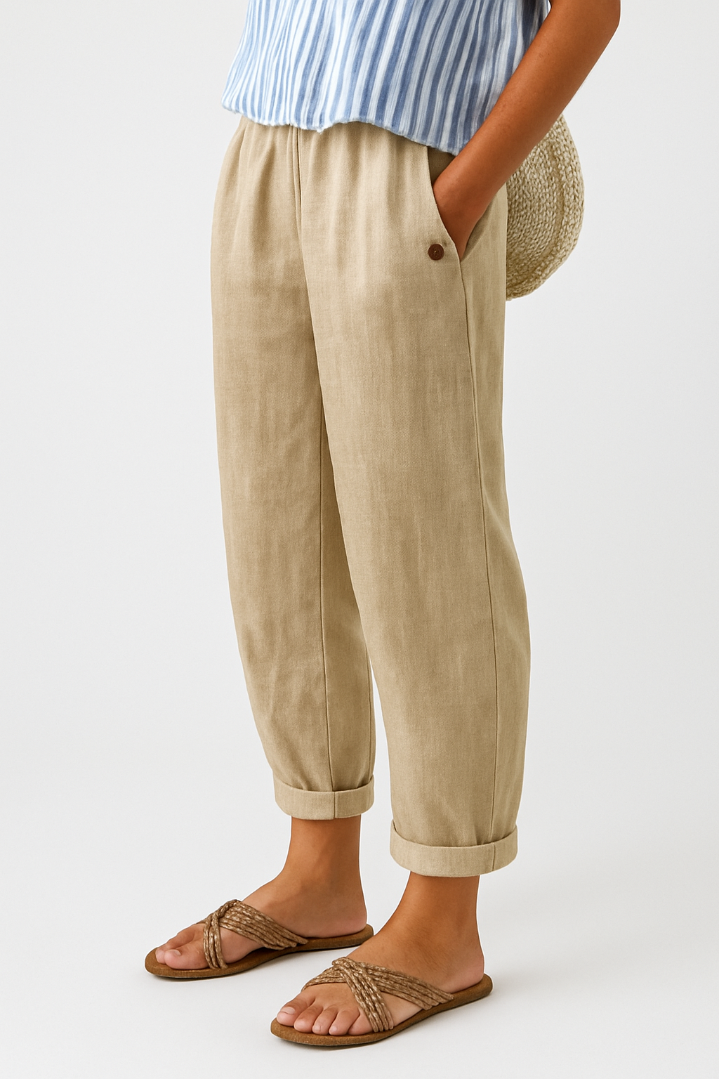 Pantalon Fuselé Mira | Lin Mélangé, Taille Élastique, Confort Quotidien 0