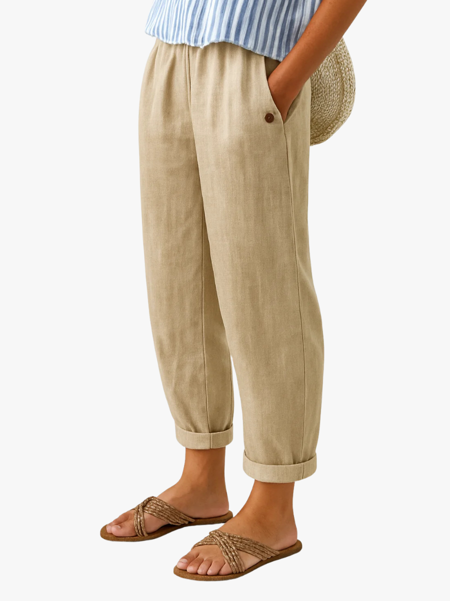 Pantalon Fuselé Mira | Lin Mélangé, Taille Élastique, Confort Quotidien 1