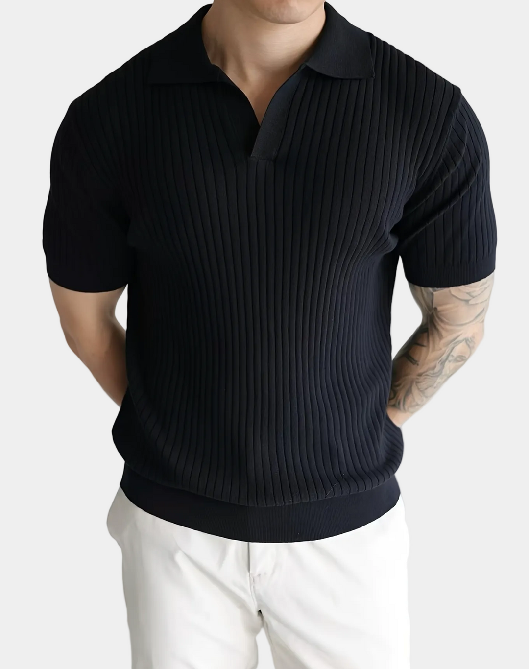 Polo Homme Céleste | Maille Côtelée & Col Ouvert, Coupe Ajustée 1