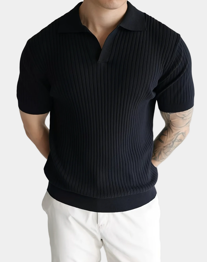 Polo Homme Céleste | Maille Côtelée & Col Ouvert, Coupe Ajustée 1