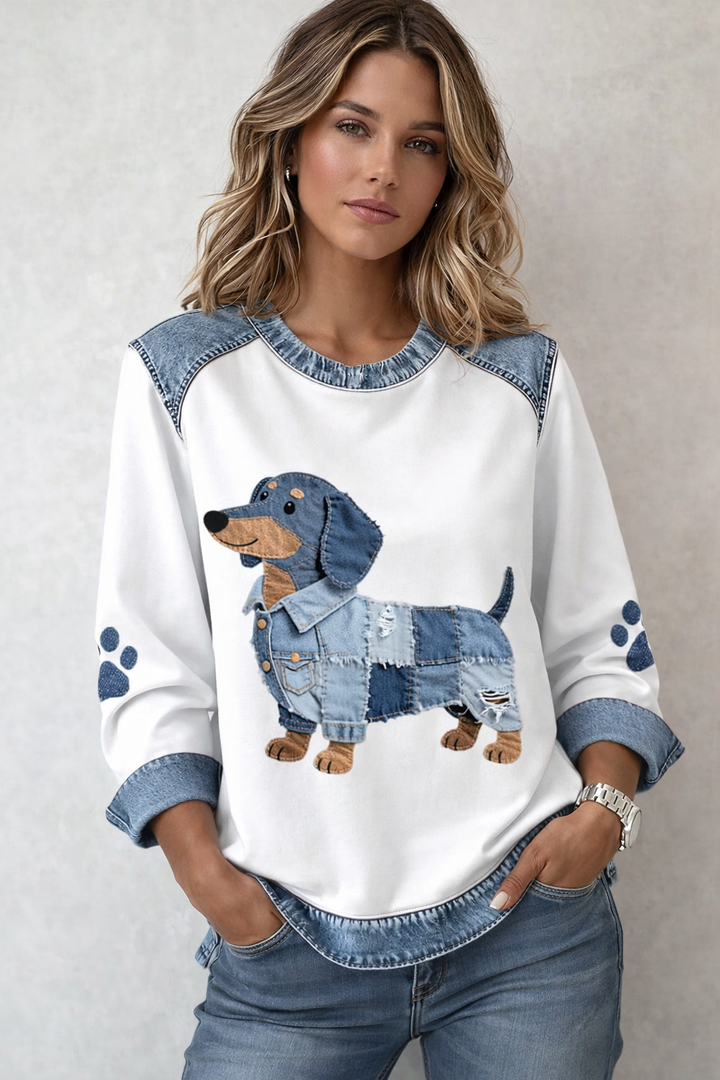 Pull Denim Dog Femme | Motif Chien, Coupe Ample, Confort Optimal 0