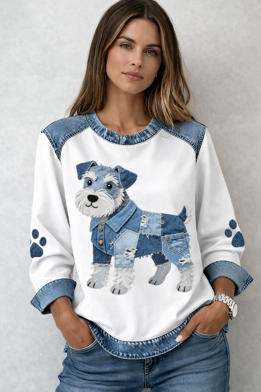 Pull Denim Dog Femme | Motif Chien, Coupe Ample, Confort Optimal 1