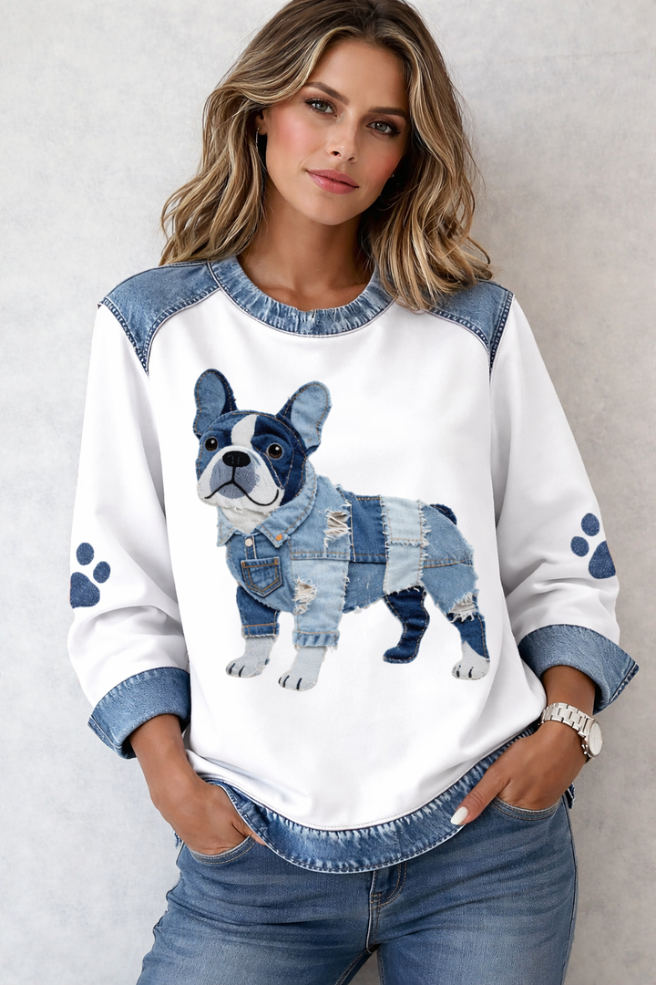 Pull Denim Dog Femme | Motif Chien, Coupe Ample, Confort Optimal 2