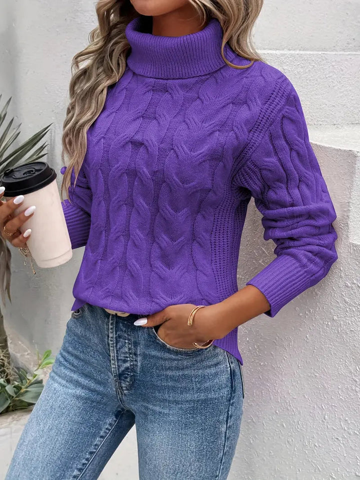 Pull Torsadé Lila pour Femme | Col Roulé, Manches Longues 0