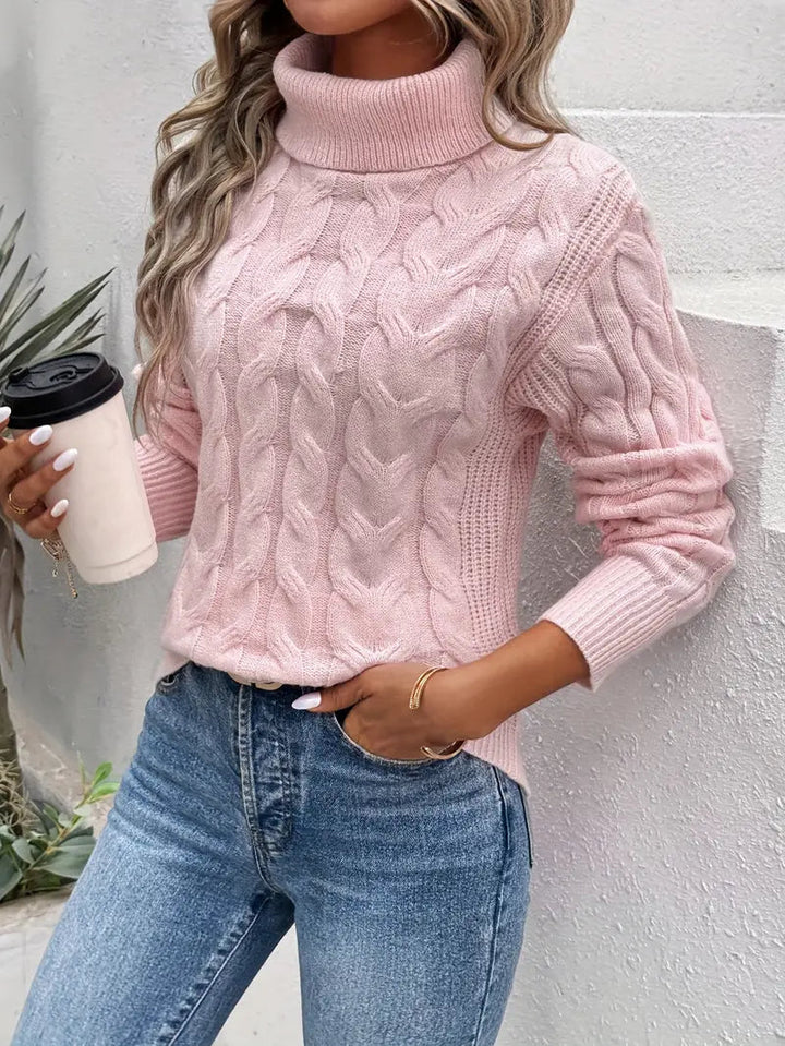 Pull Torsadé Lila pour Femme | Col Roulé, Manches Longues 1