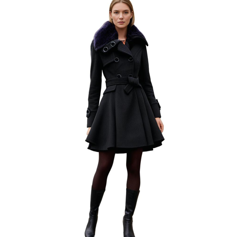 Manteau Évasé Manon Femme | Col Fausse Fourrure, Ceinture, Laine Chaude 9