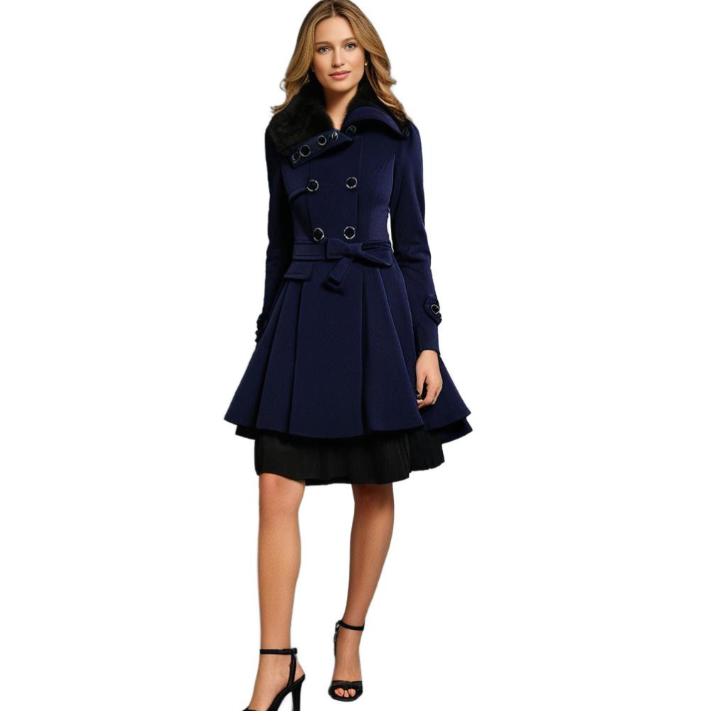 Manteau Évasé Manon Femme | Col Fausse Fourrure, Ceinture, Laine Chaude 10
