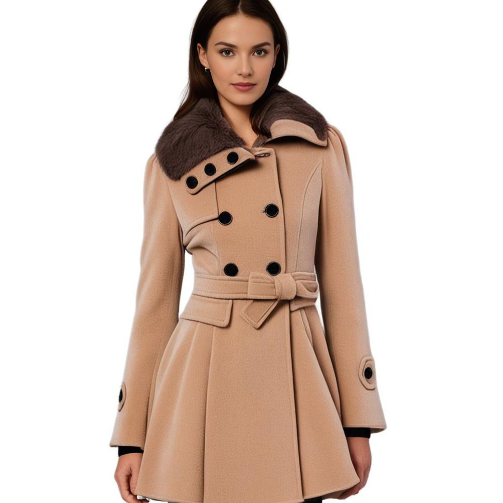 Manteau Évasé Manon Femme | Col Fausse Fourrure, Ceinture, Laine Chaude 12