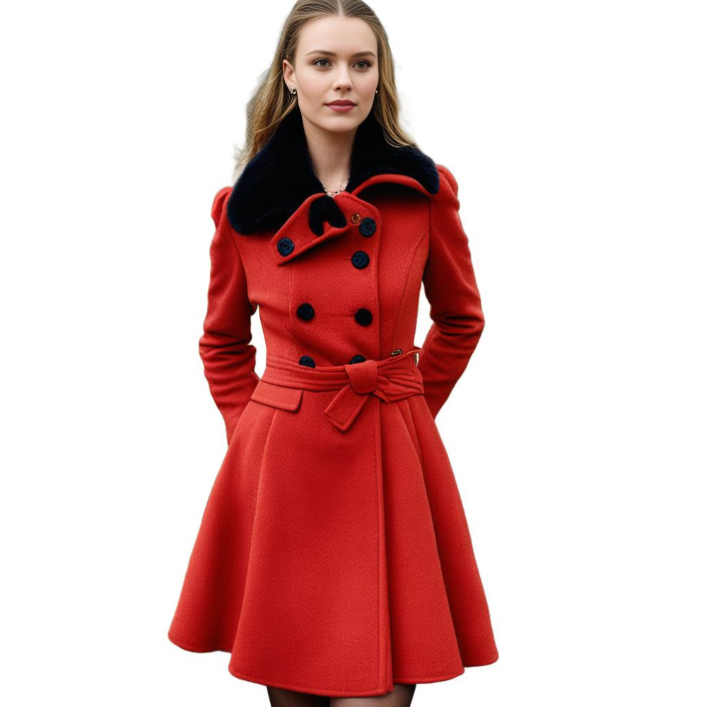 Manteau Évasé Manon Femme | Col Fausse Fourrure, Ceinture, Laine Chaude 11