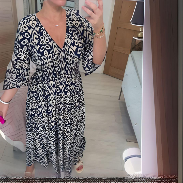 Robe Boheme Bella | Décolleté en V, motif graphique, longueur cheville 4