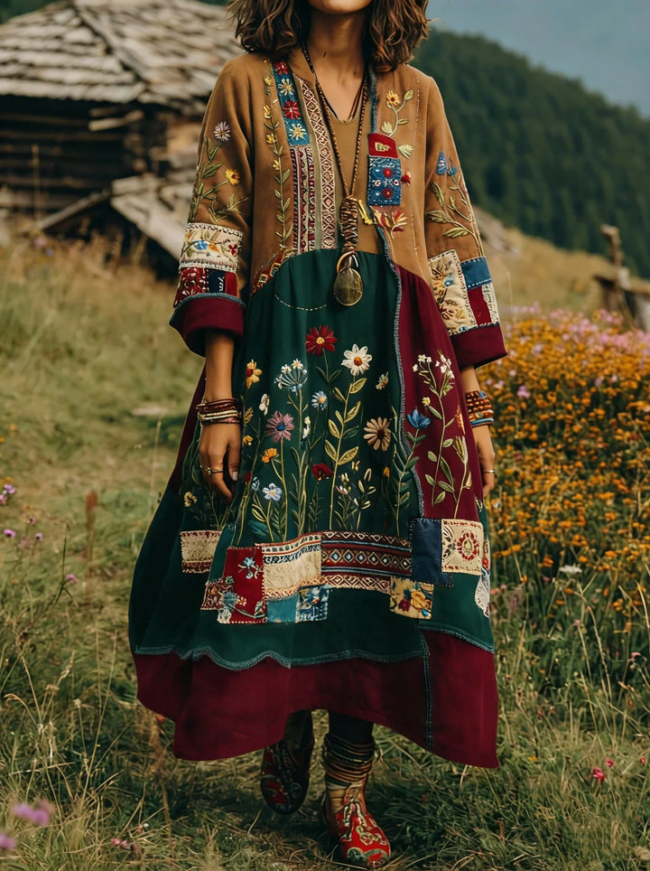 Robe Bohème Éthnique Liora | Patchwork Artistique, Coupe Fluide 1