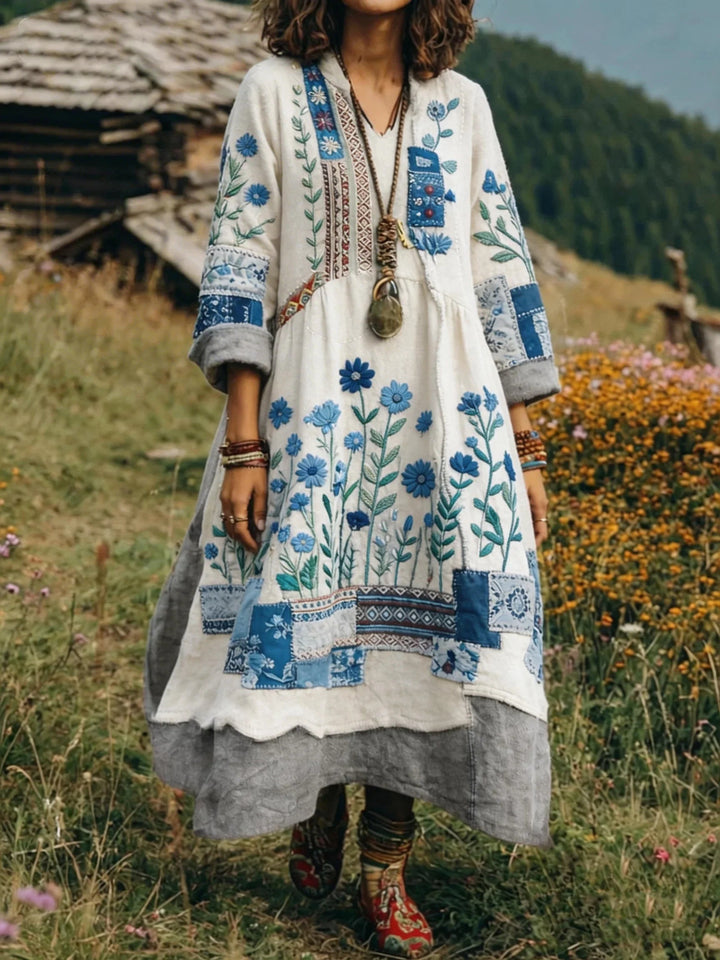 Robe Bohème Éthnique Liora | Patchwork Artistique, Coupe Fluide 3