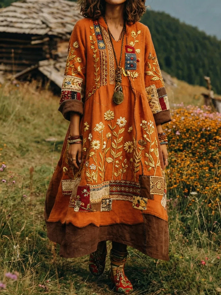 Robe Bohème Éthnique Liora | Patchwork Artistique, Coupe Fluide 5