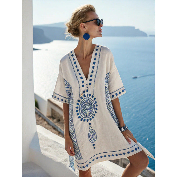 Robe Caftan Bella | Coton et Lin Léger, Broderies Élégantes, Style Bohème pour Femmes 6