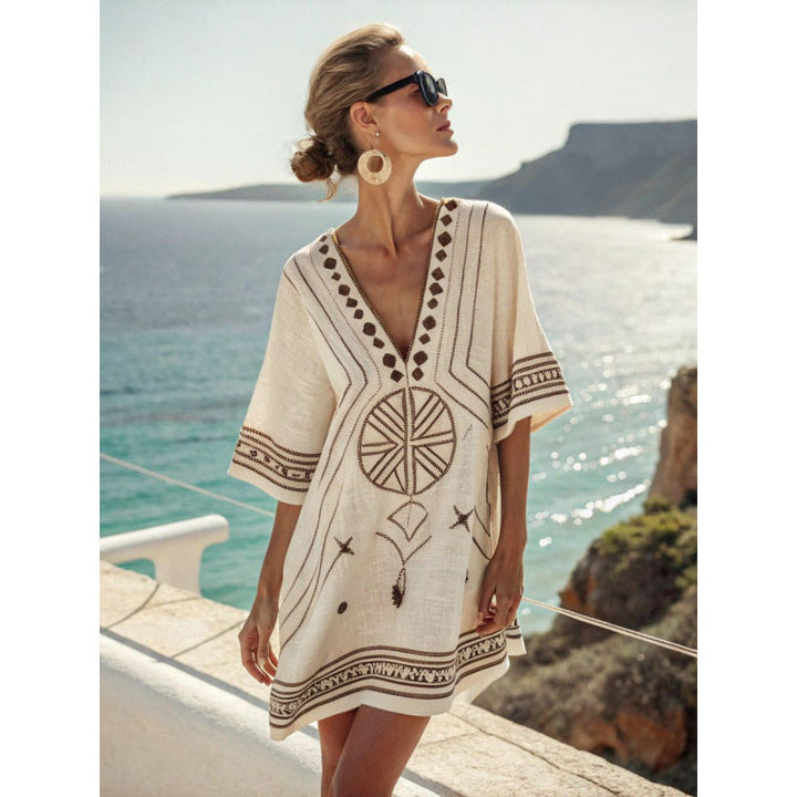 Robe Caftan Bella | Coton et Lin Léger, Broderies Élégantes, Style Bohème pour Femmes 8