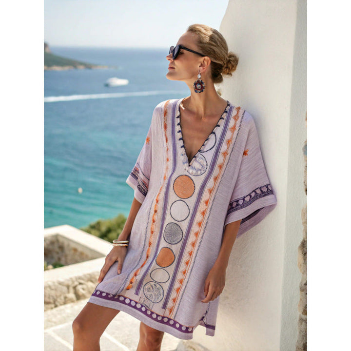 Robe Caftan Bella | Coton et Lin Léger, Broderies Élégantes, Style Bohème pour Femmes 9
