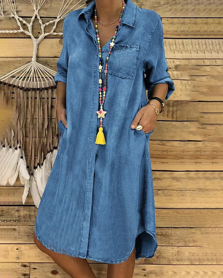 Robe Chemise Ample Vintage | Denim Léger, Style Chic Décontracté 0