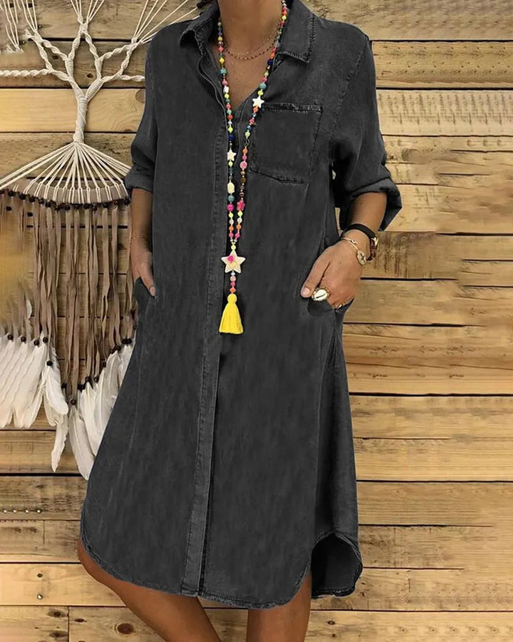 Robe Chemise Ample Vintage | Denim Léger, Style Chic Décontracté 2