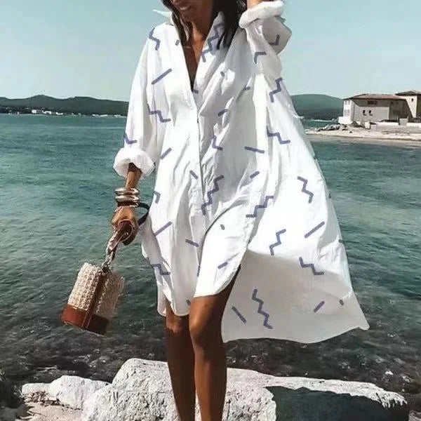 Robe Chemise Longue Bella Femme | Tissu Léger, Manches Longues, Blanche 1