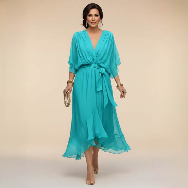 Robe Florine Longue Femme | Chiffon Léger, Col V, Taille Ceinturée 4