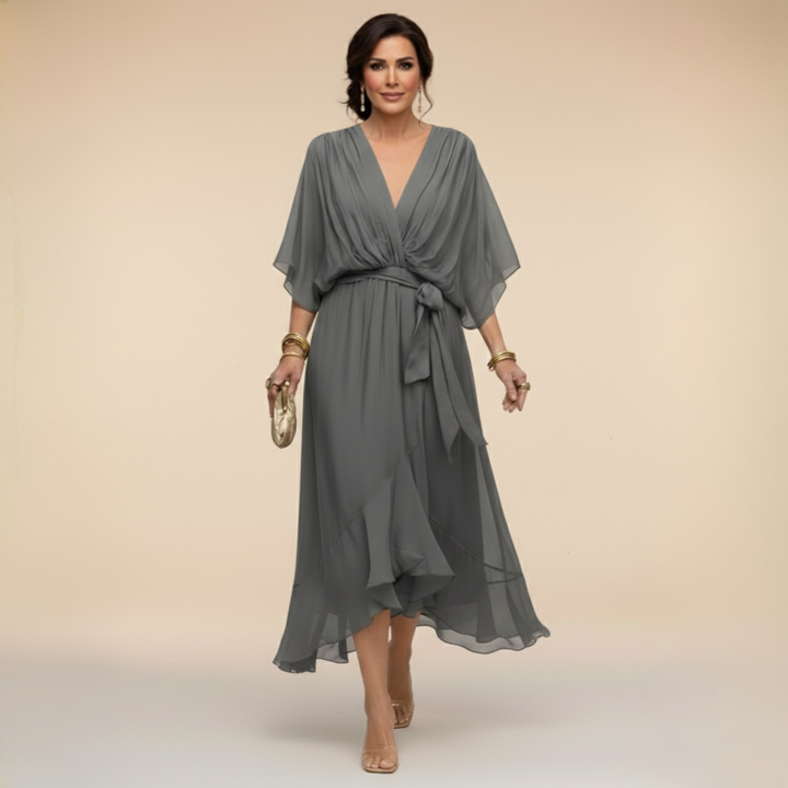 Robe Florine Longue Femme | Chiffon Léger, Col V, Taille Ceinturée 5