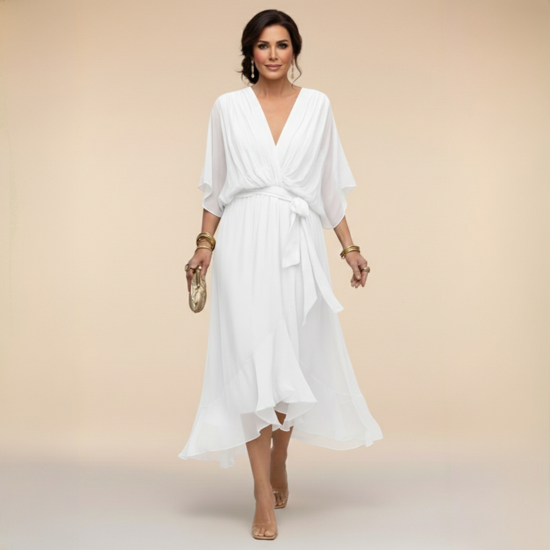 Robe Florine Longue Femme | Chiffon Léger, Col V, Taille Ceinturée 6