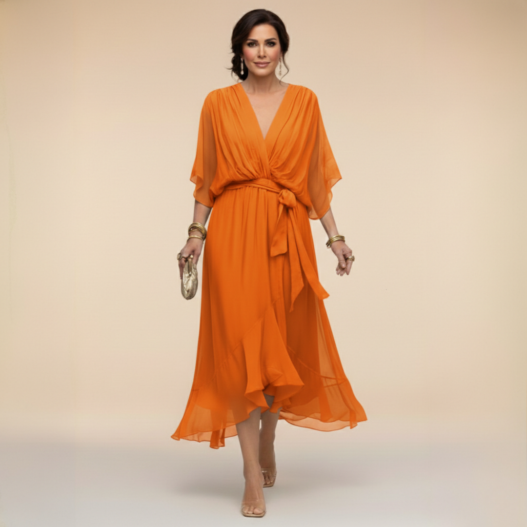 Robe Florine Longue Femme | Chiffon Léger, Col V, Taille Ceinturée 9