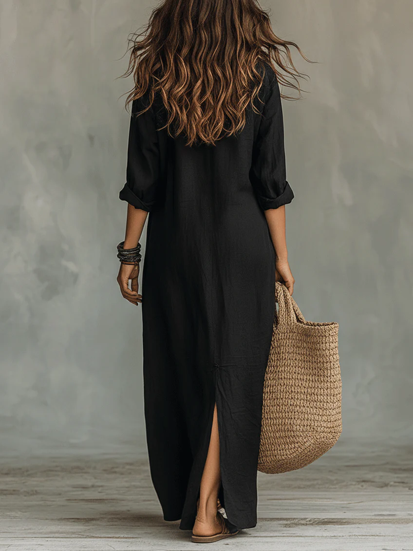 Robe Lila Longue Femme | Col Chemise, Coupe Fluide Élégante 2