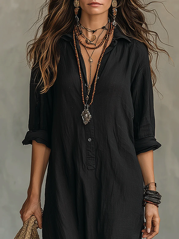 Robe Lila Longue Femme | Col Chemise, Coupe Fluide Élégante 3