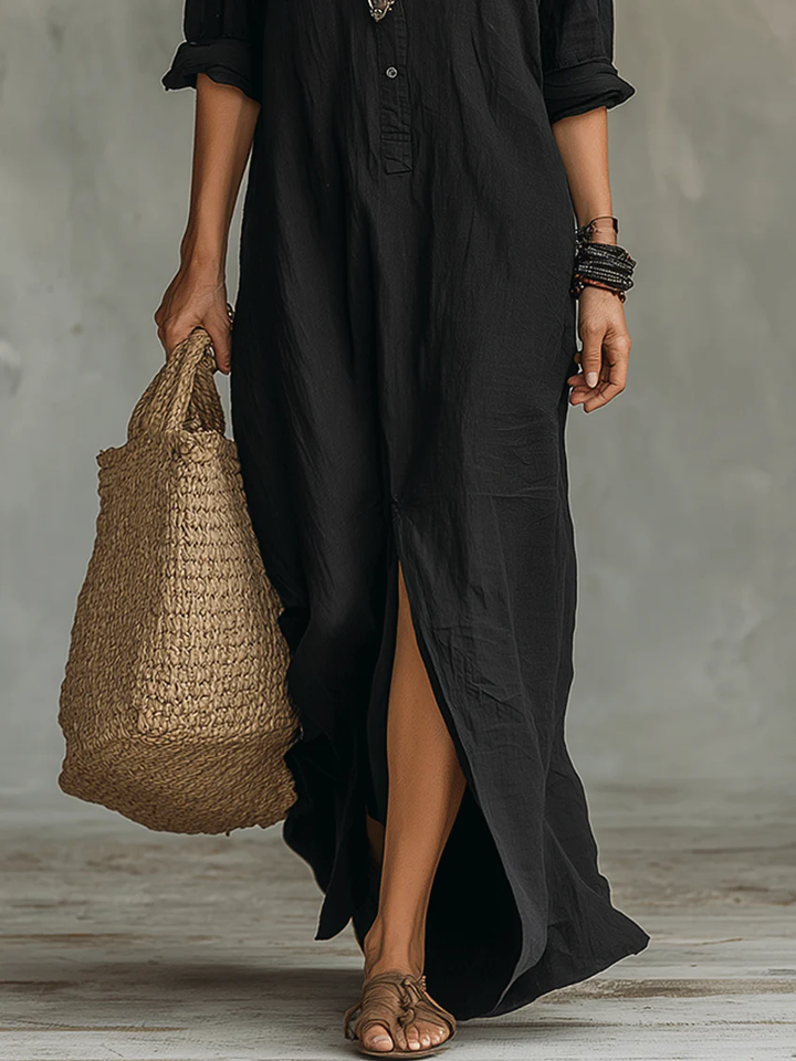 Robe Lila Longue Femme | Col Chemise, Coupe Fluide Élégante 4