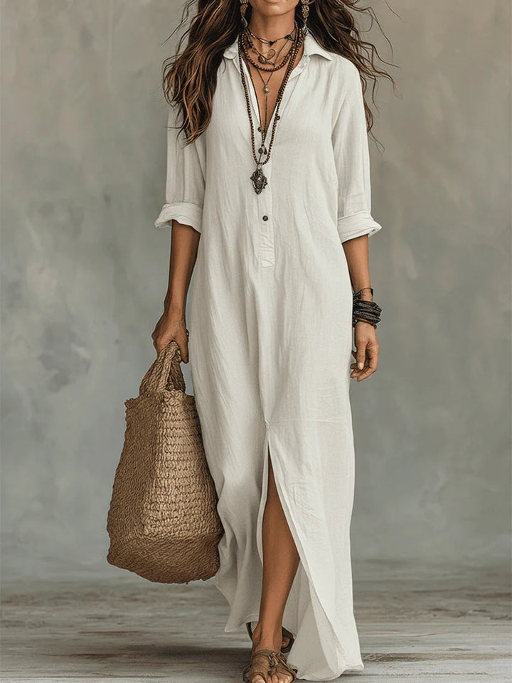 Robe Lila Longue Femme | Col Chemise, Coupe Fluide Élégante 5